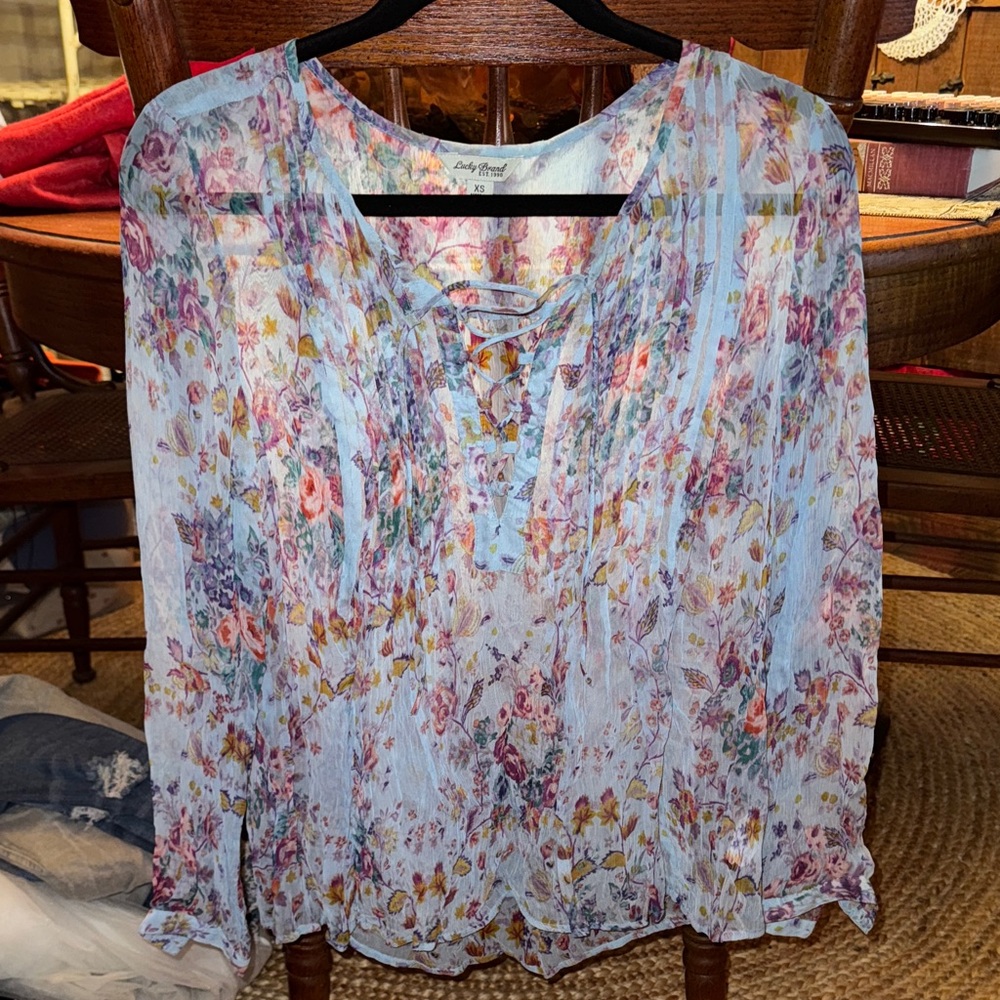 Lucky Brand Floral Blouse in Blue and Pink